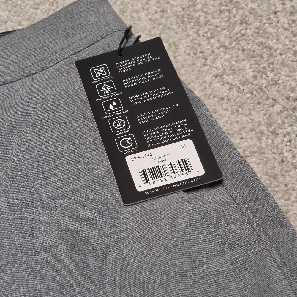 NWT 7 Diamonds Intertidal Performance Shorts Gray 4 Way Stretch Sz 31 10